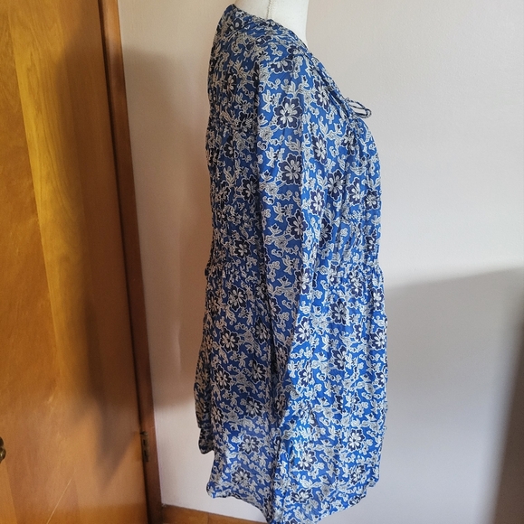 J. Crew Tiered Tie-front Beach Dress Cobalt Blue Floral Cotton Voile Size XXL - Picture 4 of 7